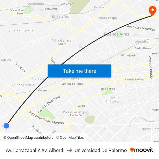 Av. Larrazábal Y Av. Alberdi to Universidad De Palermo map