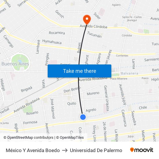 México Y Avenida Boedo to Universidad De Palermo map