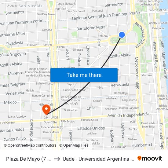 Plaza De Mayo (7 - 56 - 126) to Uade - Universidad Argentina De La Empresa map