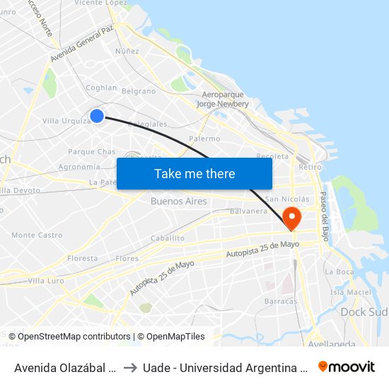 Avenida Olazábal Y Donado to Uade - Universidad Argentina De La Empresa map