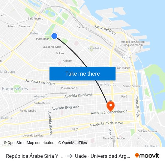 República Árabe Siria Y Av. General Las Heras to Uade - Universidad Argentina De La Empresa map