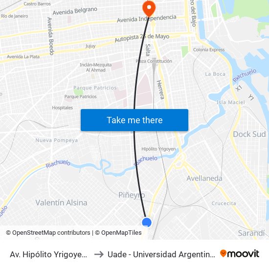 Av. Hipólito Yrigoyen Y Av. Galicia to Uade - Universidad Argentina De La Empresa map