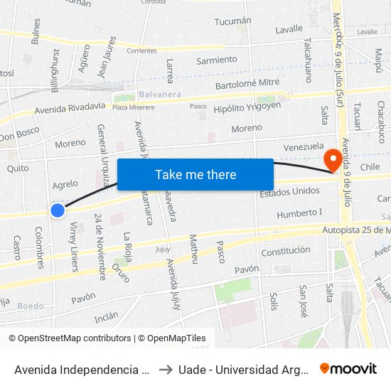 Avenida Independencia Y Avenida Boedo (96) to Uade - Universidad Argentina De La Empresa map