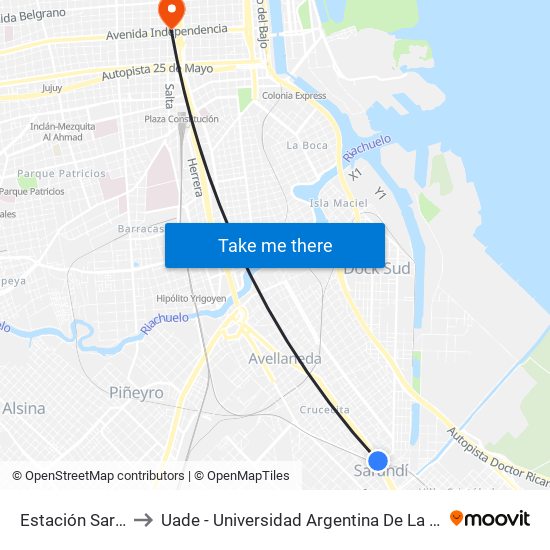 Estación Sarandí to Uade - Universidad Argentina De La Empresa map