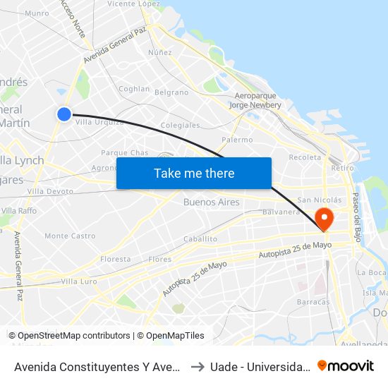 Avenida Constituyentes Y Avenida General Paz (110 - 111 - 140 - 169 - 176) to Uade - Universidad Argentina De La Empresa map