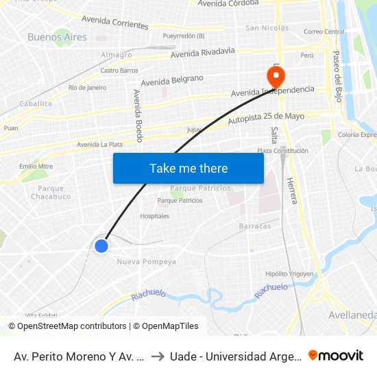 Av. Perito Moreno Y Av. Del Barco Centenera to Uade - Universidad Argentina De La Empresa map