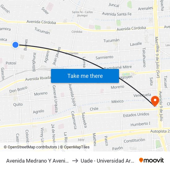Avenida Medrano Y Avenida Corrientes (128 - 160) to Uade - Universidad Argentina De La Empresa map