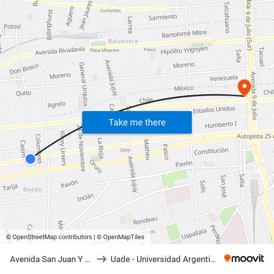 Avenida San Juan Y Castro Barros to Uade - Universidad Argentina De La Empresa map