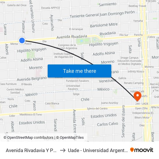 Avenida Rivadavia Y Pasteur (90 - 151) to Uade - Universidad Argentina De La Empresa map