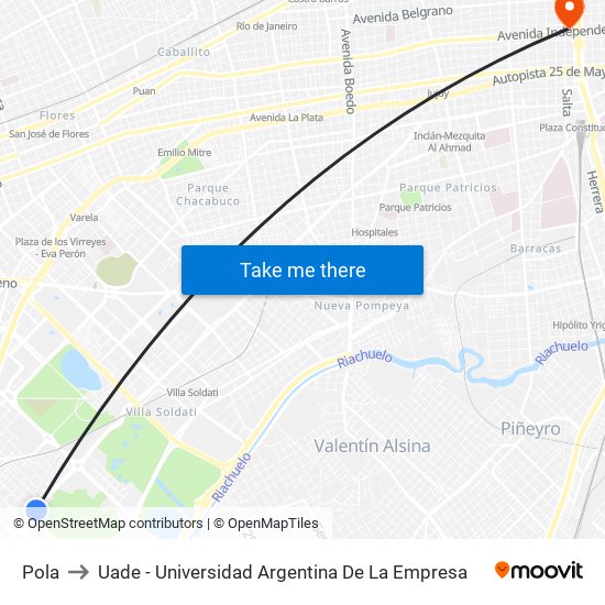 Pola to Uade - Universidad Argentina De La Empresa map