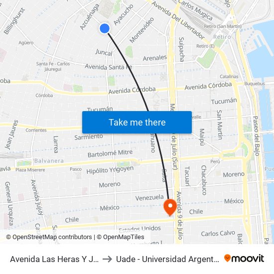 Avenida Las Heras Y Junín (102 - 110) to Uade - Universidad Argentina De La Empresa map