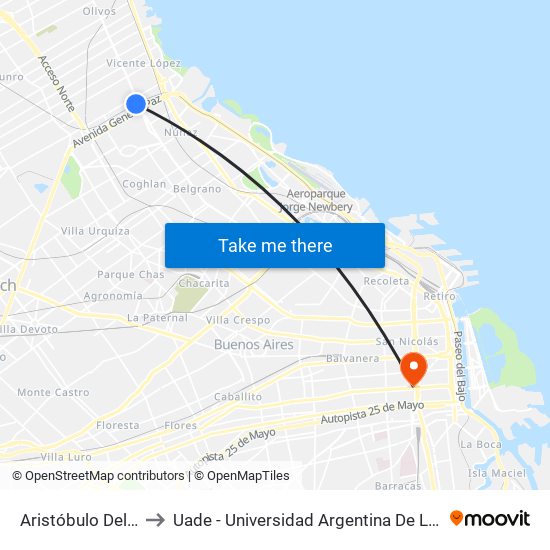 Aristóbulo Del Valle to Uade - Universidad Argentina De La Empresa map