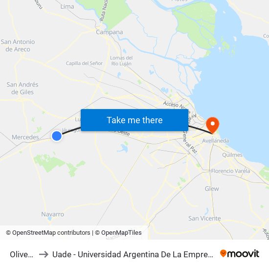 Olivera to Uade - Universidad Argentina De La Empresa map