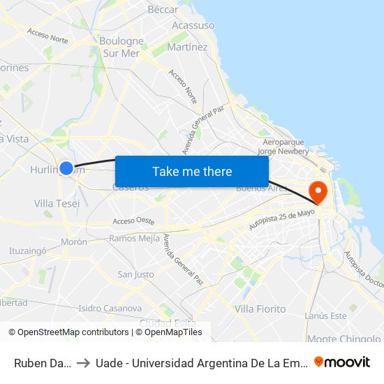 Ruben Dario to Uade - Universidad Argentina De La Empresa map
