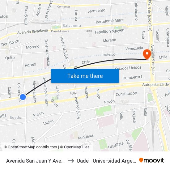 Avenida San Juan Y Avenida Boedo (88 - 97) to Uade - Universidad Argentina De La Empresa map