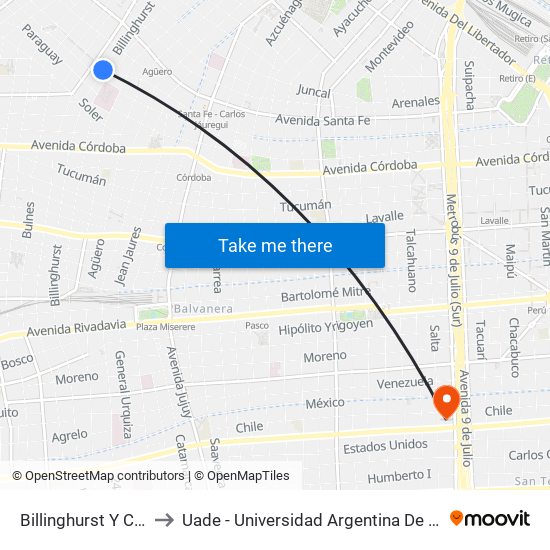 Billinghurst Y Charcas to Uade - Universidad Argentina De La Empresa map