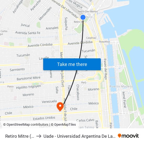 Retiro Mitre (100) to Uade - Universidad Argentina De La Empresa map