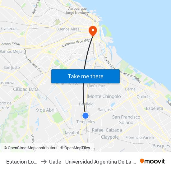 Estacion Lomas to Uade - Universidad Argentina De La Empresa map