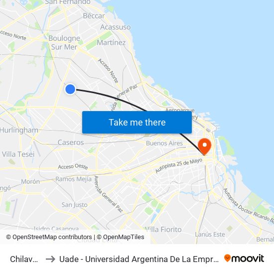 Chilavert to Uade - Universidad Argentina De La Empresa map
