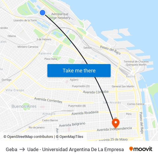 Geba to Uade - Universidad Argentina De La Empresa map