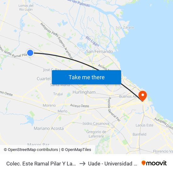 Colec. Este Ramal Pilar Y Las Magnolias - Las Palmas Del Pilar to Uade - Universidad Argentina De La Empresa map