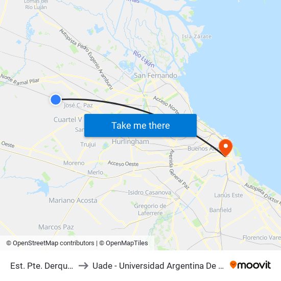 Est. Pte. Derqui (509) to Uade - Universidad Argentina De La Empresa map
