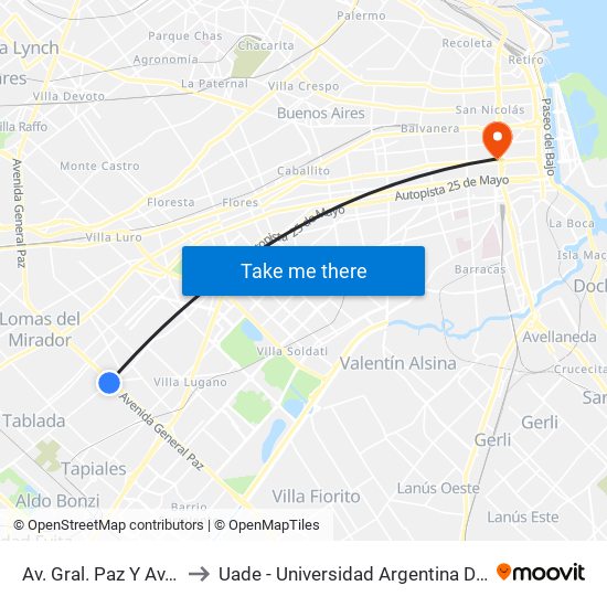 Av. Gral. Paz Y Av. Crovara to Uade - Universidad Argentina De La Empresa map