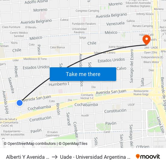 Alberti Y Avenida San Juan to Uade - Universidad Argentina De La Empresa map