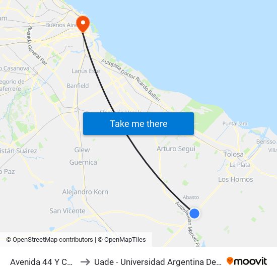 Avenida 44 Y Calle 229 to Uade - Universidad Argentina De La Empresa map