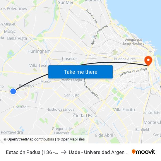 Estación Padua (136 - 322 - 336 - 392) to Uade - Universidad Argentina De La Empresa map