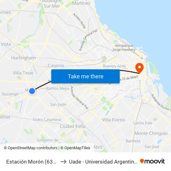 Estación Morón (634 X Alexandri) to Uade - Universidad Argentina De La Empresa map