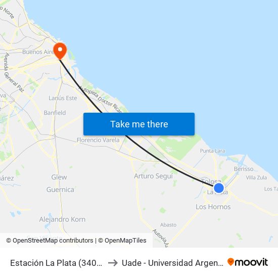 Estación La Plata (340 - 411 - 520 - Este) to Uade - Universidad Argentina De La Empresa map