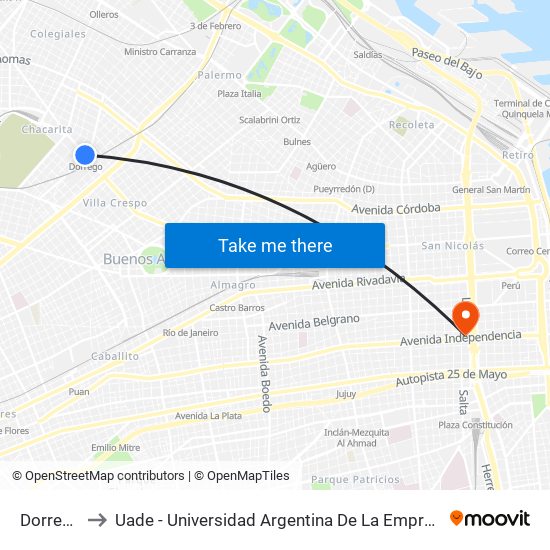 Dorrego to Uade - Universidad Argentina De La Empresa map