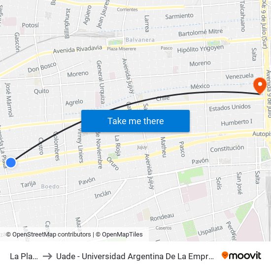 La Plata to Uade - Universidad Argentina De La Empresa map