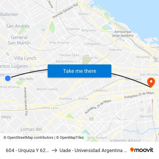 604 - Urquiza Y 629 - México to Uade - Universidad Argentina De La Empresa map