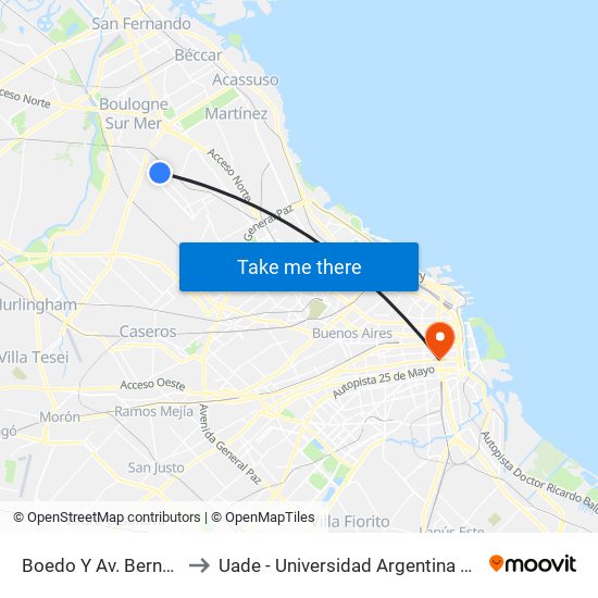 Boedo Y Av. Bernardo Ader to Uade - Universidad Argentina De La Empresa map