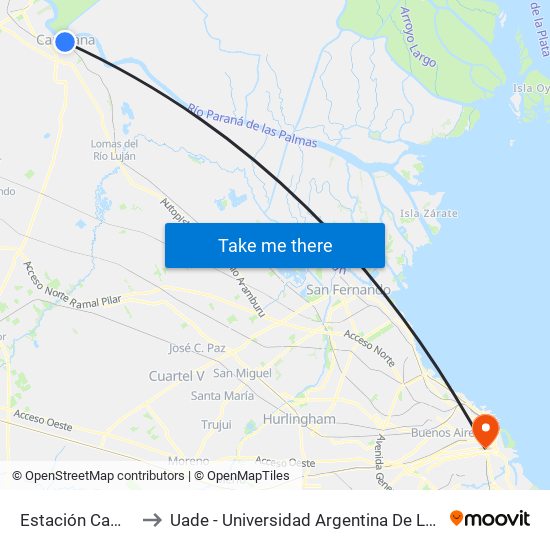 Estación Campana to Uade - Universidad Argentina De La Empresa map