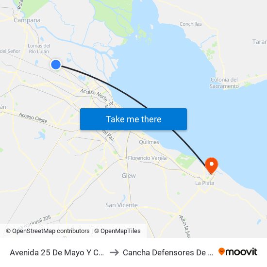 Avenida 25 De Mayo Y Colectora Este to Cancha Defensores De Cambaceres map