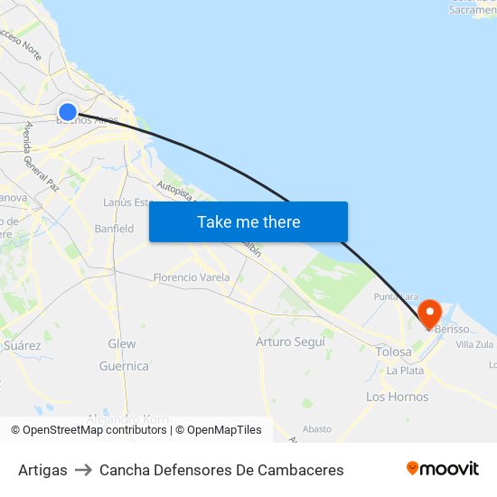 Artigas to Cancha Defensores De Cambaceres map