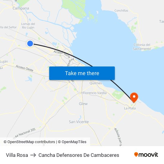 Villa Rosa to Cancha Defensores De Cambaceres map