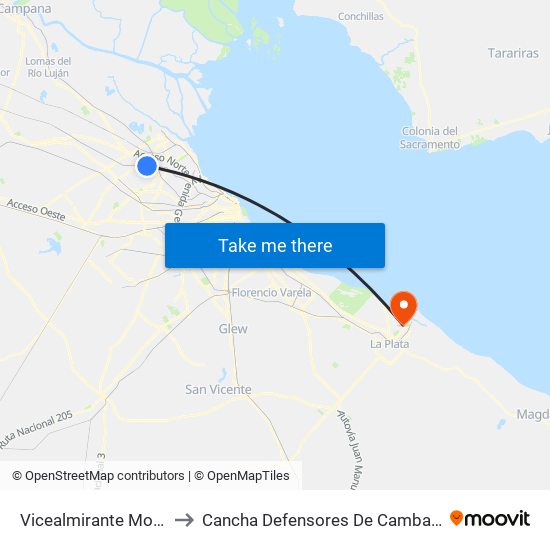 Vicealmirante Montes to Cancha Defensores De Cambaceres map