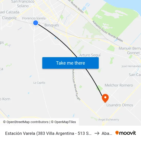 Estación Varela (383 Villa Argentina - 513 Santa Inés) to Abasto map