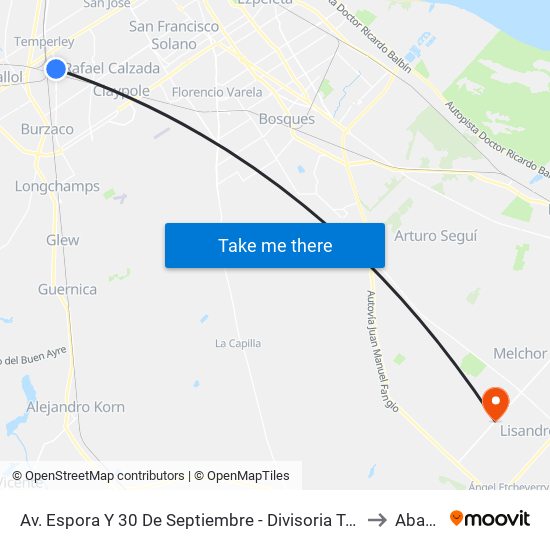 Av. Espora Y 30 De Septiembre - Divisoria Temperley to Abasto map