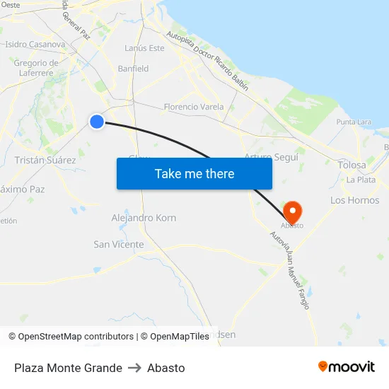 Plaza Monte Grande to Abasto map