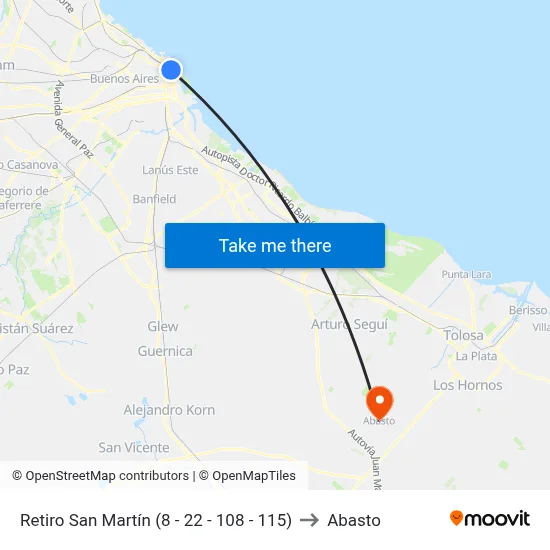 Retiro San Martín (8 - 22 - 108 - 115) to Abasto map