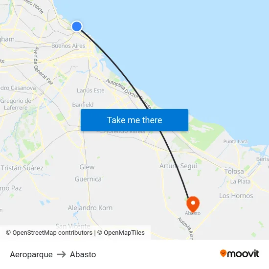 Aeroparque to Abasto map