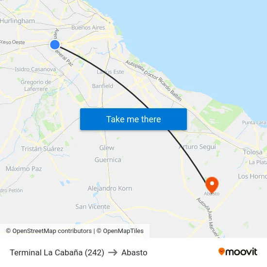 Terminal La Cabaña (242) to Abasto map