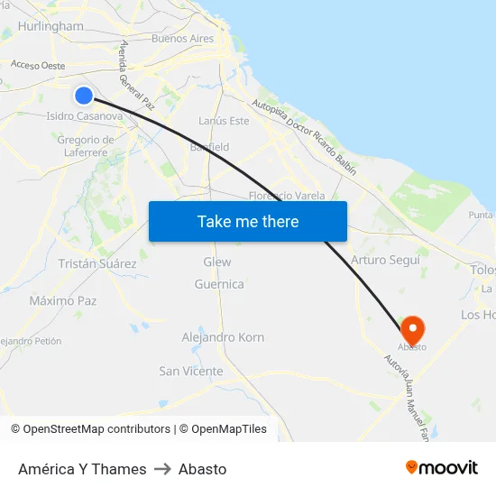 América Y Thames to Abasto map