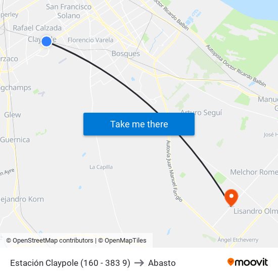 Estación Claypole (160 - 383 9) to Abasto map