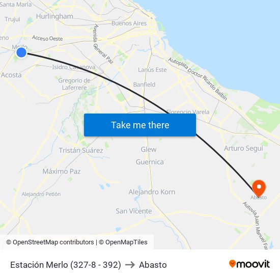Estación Merlo (327-8 - 392) to Abasto map